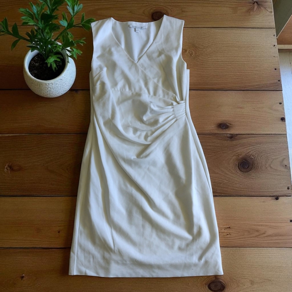 Diane Von Furstenberg White Sheath Midi Dress V-Neck Sleeveless